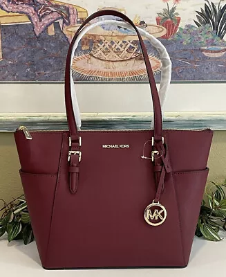 Michael Kors Charlotte Medium Large Zip Tote Shoulder Bag Cherry Merlot Leather • $119.99