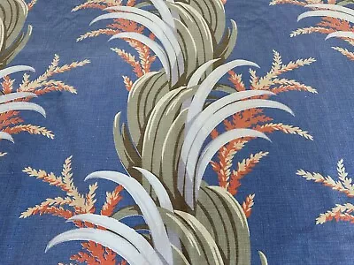 $179.99 • Buy 30's Periwinkle & Tangerine Hawaiian Barkcloth Era Vintage Fabric Drape Curtain