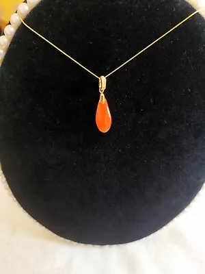 Natural Red Agate Gemstone Water Droplet Drop Pendant 925 Silver Gold Plated • $18.86