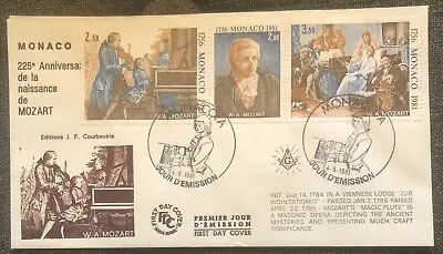 £4.99 • Buy FDC Special Stamp Cover Masons Masonic Monaco 1981 Magic Flute Masonic Opera
