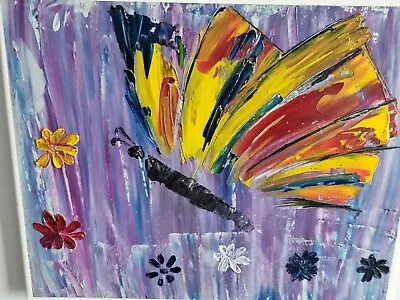 Handmade Original Oil Paintingpallet Knife Butterfly On Stretched Canvas • £45