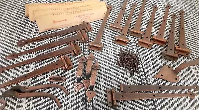 16+ Pair Vintage Olde Copper McKINNEY Forged Iron Strap Hinges 8.75  + EXTRAS !! • $90