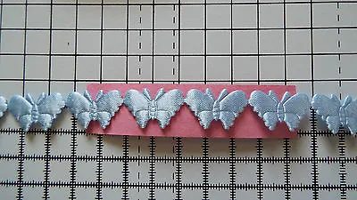 1m -Blue -Butterfly Motif - AppliqueTrimmingsWeddingSatin Lace Ribbon- W-15mm • £1.99