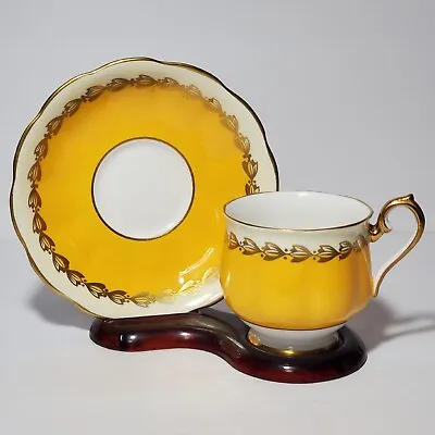 Royal Albert Teacup And Saucer Yellow And Gold England Bone China Vintage • $25.68