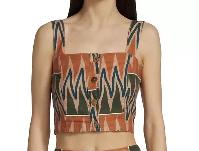 NWT Veronica Beard Geometric Tiffany Crop Top In Tribal Print Linen Tank Size L • $89.95