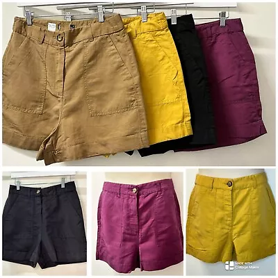 MARKS & SPENCERS Ladies Linen Blend 4 Pocket Turn Up Shorts Sizes 6-20 Brand New • £9.99