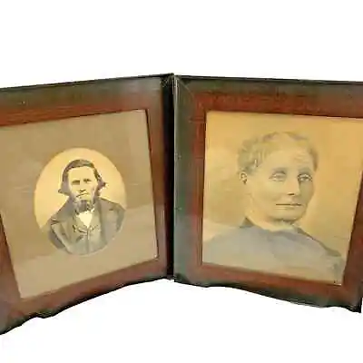 2 Matching Antique Wide Dark Tiger Oak Mission Arts Crafts Frame 16x18 • $264.95