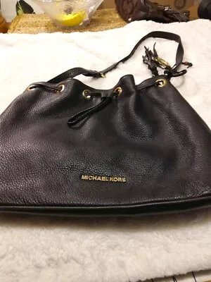 Michael Kors Camden Black Leather Drawstring Tassel Shoulder Bag Handbag • $89.99