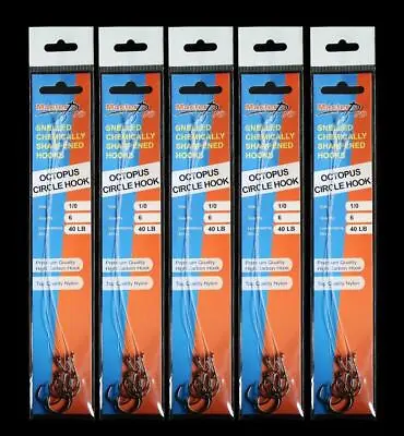 $9.52 • Buy 5 Packs Of Pre Tied /Snelled Octopus Circle Hooks Size1/0 Fishing Tackle Special