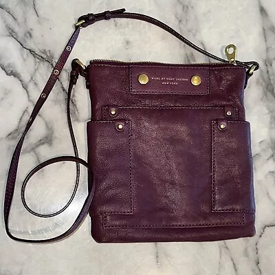 Vintage Marc By Marc Jacobs Preppy Sia Leather Crossbody Handbag Bag Berry 10x9  • $114.99