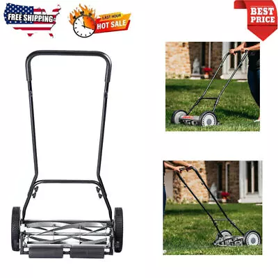 Lawn Mower Manual Reel Push Walk Behind Dual Wheeled 18-Inch 5-Blade Grey • $132.24