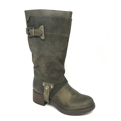 Vera Wang Essie Riding Boots Moto Shoes Womens Size 5.5 US 35.5 EU Green Leather • $76.97