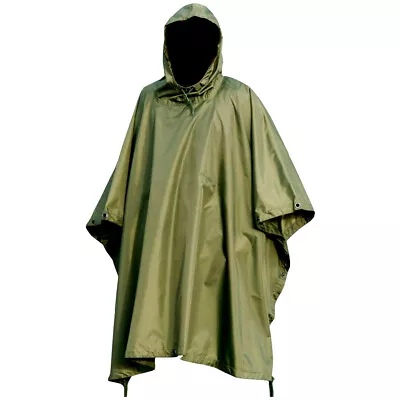 MILITARY PONCHO Waterproof Windproof Army Olive Bivi Basha Shelter Hooded Jacket • £27.99