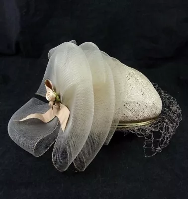 Vintage Sonni San Francisco Bow & Veil Netting Women's Hat Beige Tan • $38
