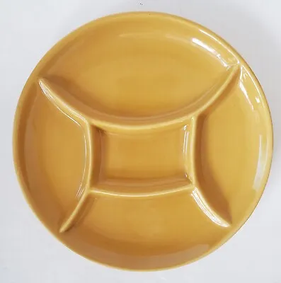 VTG Stoneware Dish 9” Divided Plate Fondue Appetizer Snack MCM Mid Century Gold • $15.99