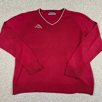 Vtg Kappa Sweater Mens 2XL Red V Neck Logo Breathable Casual Pullover Jumper • £19.97