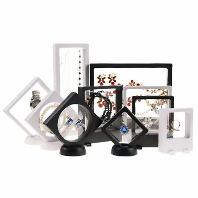 3D Floating View Jewelry Coin Display Frame Holder Box Case Black/White Stand • $6.37
