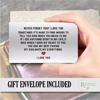 Never Forget That I Love You Keepsake Metal Wallet Card • £3