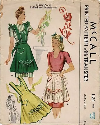 Embroidered APRON Bib Or Waist McCall 1124 RARE Vtg 1944 Craft Sewing Pattern • $9.99