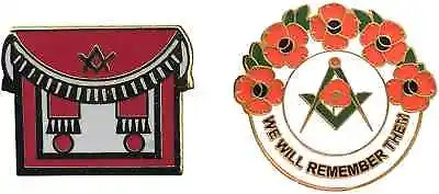 Masonic Regalia Red Apron Badge And Masonic We Will Remember Enamel Badge • £9.99