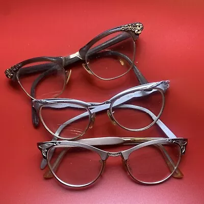 Lot 3 Vintage Cat Eye 12k G.F & Aluminum Eyeglasses Frame • $49