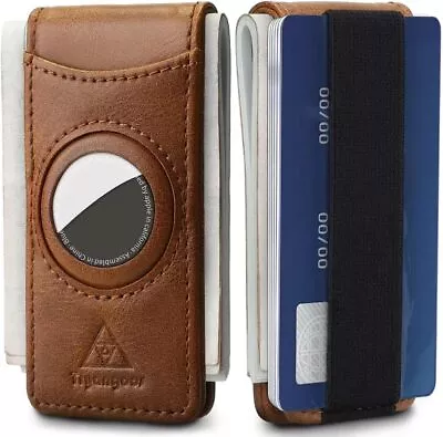 Slim Magnetic Money Clip Wallet For Men With Airtag Holder & Elastic BandLeathe • $43.55