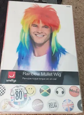 Smiffys 1980s 80's Rainbow Punk Rocker Mullet Wig Adults Ladies Fancy Dress • £4.99