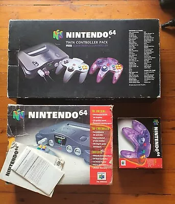 Nintendo 64 Twin Controller Pack (N64) Clear Purple Controller Console Bundle • $399.95