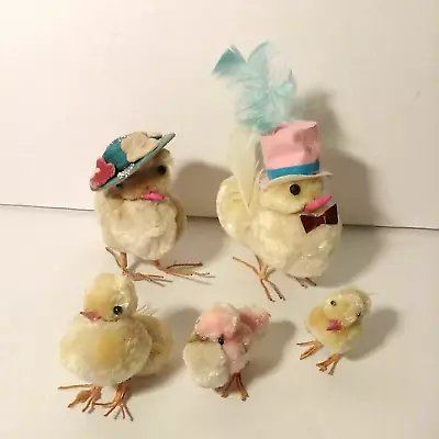 (5) Vintage COTTON BATTING Easter Chicks - Novelty Holiday Cotton Bat Felt Chick • $24