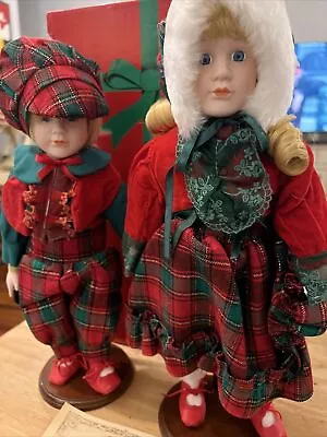 Brinn's 1992 Vintage 15   Chris & Chrissy  Set Of 2 Christmas Porcelain Doll Set • $19.70