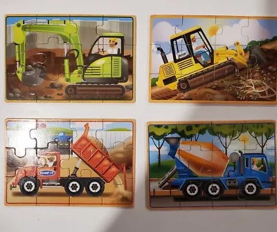 Melissa & Doug Wooden Construction Vehicles Jigsaw Puzzles 4 In A Box New • $4.75