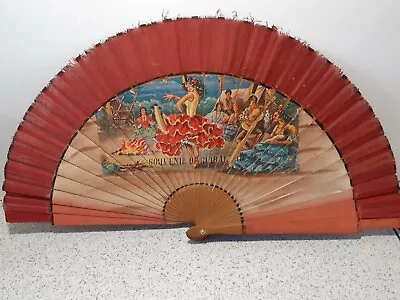 £3.99 • Buy Vintage Fan Handheld Wooden Souvenir Of Gibraltar 