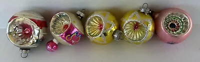 Vintage Christmas Ornaments Indent Mercury Glass Balls Lot Of 5 • $45