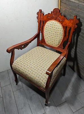 Antique Victorian Eastlake Style Carved Wood Parlor Arm Chair • $540