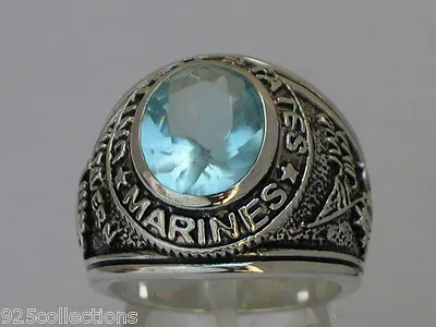Marines United Stated Military 925 Sterling Silver March Aqua Men Ring Size 7-14 • $129.99