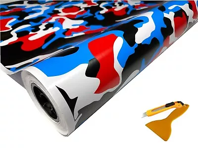 Red Blue White Black Camo Vinyl Car Wrap Film Sheet +Free Tools (2 Feet & Up ) • $5.99