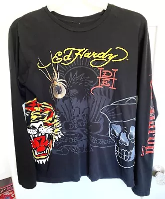 Vtg Ed Hardy Christian Audigier Long Sleeved Shirt Top Death Before Dishonor M • $23.30