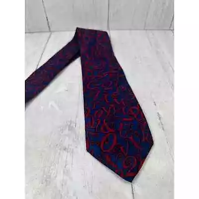 Levenger Silk Tie Letters Numbers Whimsical Font Red Blue Made USA Gift • $10
