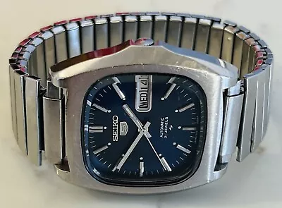 Vintage Men’s Seiko5 Baby Monaco 7019-5000 Blue Dial Day-Date 21j Auto SS Watch • $15.50