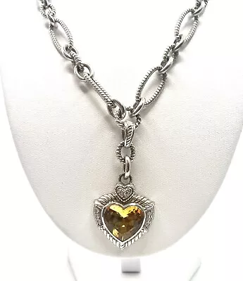 Judith Ripka Sterling Silver Citrine Quartz Heart Diamonique CZ Enhancer Pendant • $9.99