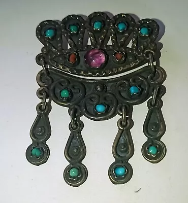 Vintage Mexico MATL Style Sterling Silver Turquoise Broach Or Necklass Pendant • $80