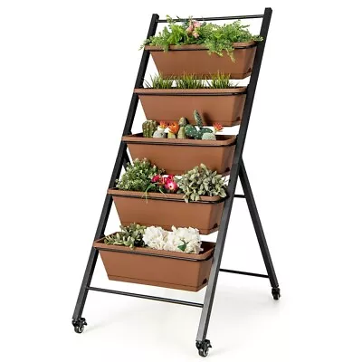 Costway 5-Tier Vertical Raised Garden Bed Elevated Planter With Wheels • £0.99