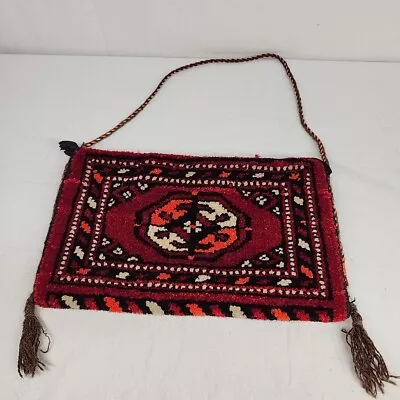 Vintage 70s Turkmen Carpet Handbag Purse Shoulder Bag Hippy Boho Red Orange VTG • $38