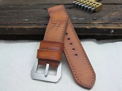 $100 • Buy Handmade  L74  Natural Tan Leather Watch Strap VDB Panerai GPF 28,27,26, 24,22mm