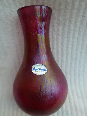 £19.99 • Buy Lovely Royal Brierley Art Glass Red Pink Goldc Iridescent Lustre Vase