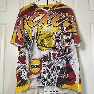 Vintage 90s Magic Johnson T’s XL Houston Rockets Shirt NBA Finals All Over Print • $250