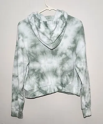 Women's Green White Cropped Dye Acid Wash Medium Hoodie Zip-Up Sweatshirt Garage • £11.47