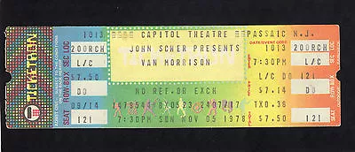 1978 Van Morrison Unused Concert Ticket Capitol Passaic NJ Moondance Wavelength • $49.95