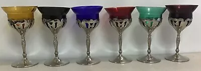 6pc Set Of Cambridge Farberware Chrome Cocktail Glass With Amber Purple & Green • $79.99