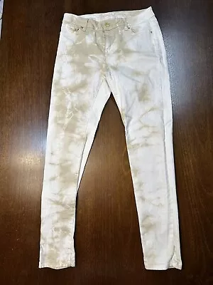 Michael Kors Women’s Size 4 Tie Dye Hippie Boho Bohemian White Tan Skinny Jean • $14.92